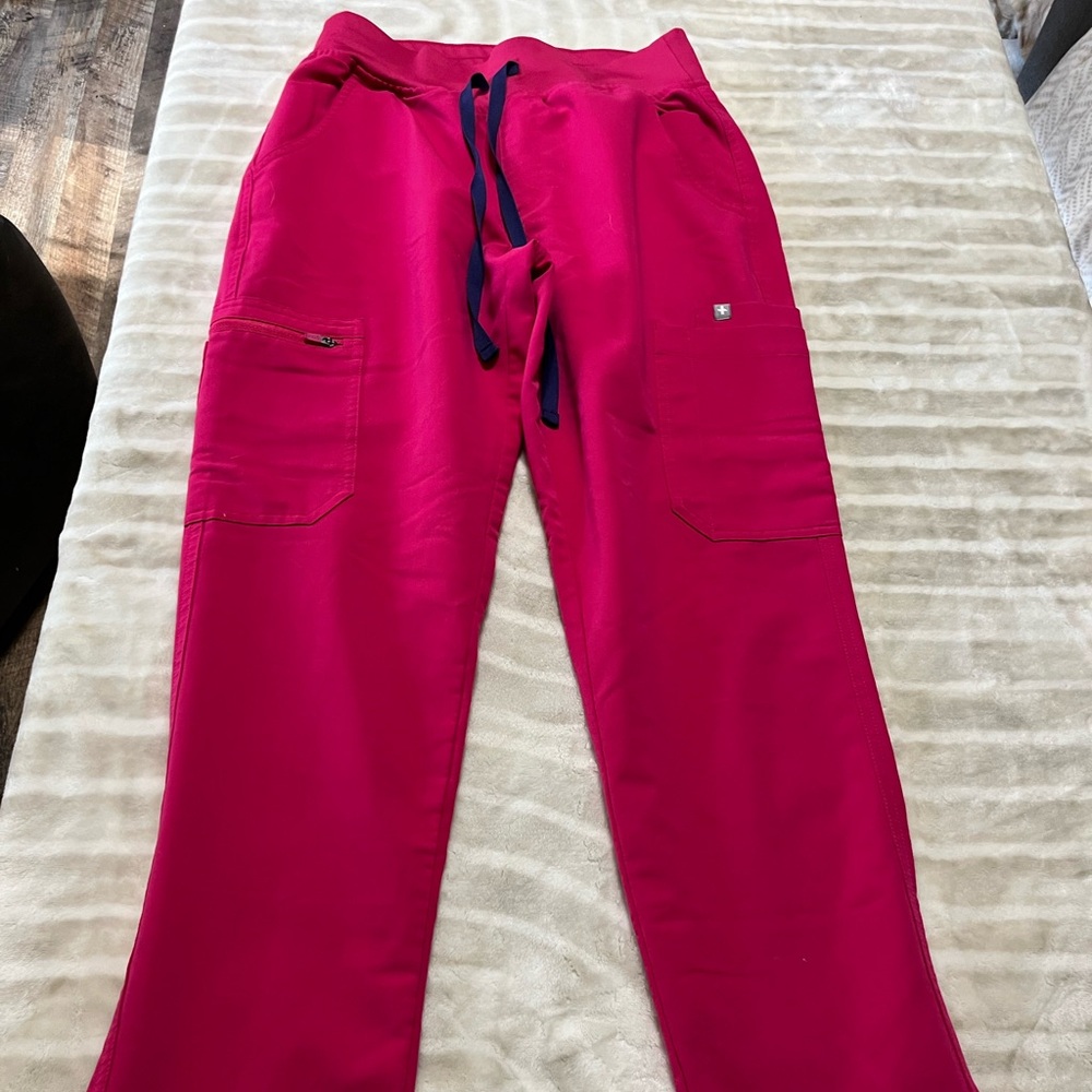 Figs Women's Hot Pink Track Joggers with Navy Drawcord